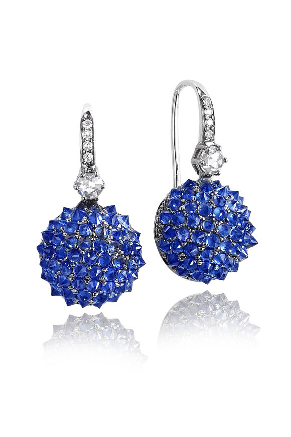 Nam Cho Half Ball Drop Blue Sapphire Earrings 