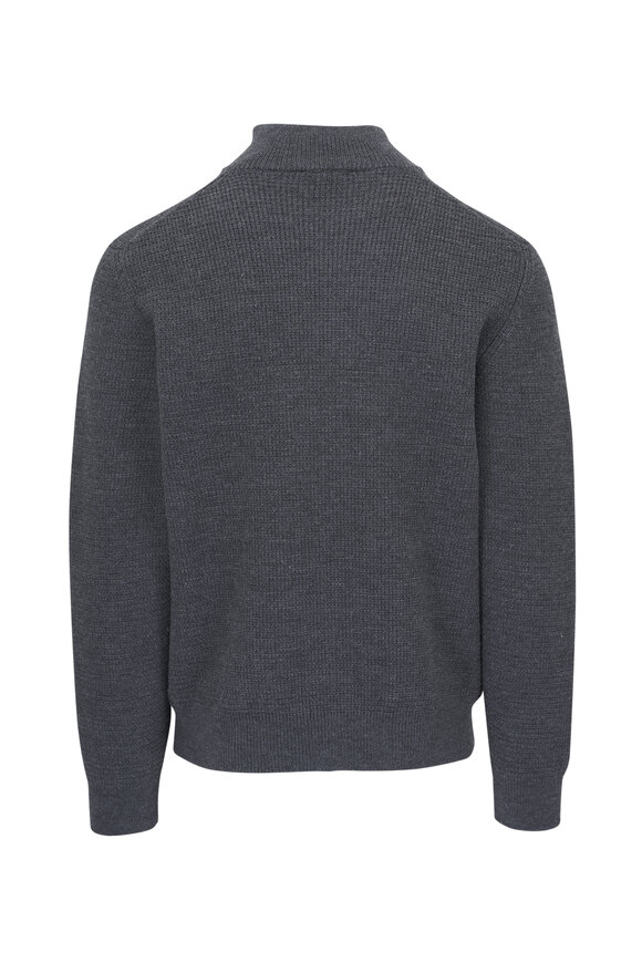 Canali - Gray Textured Wool Front Zip Sweater