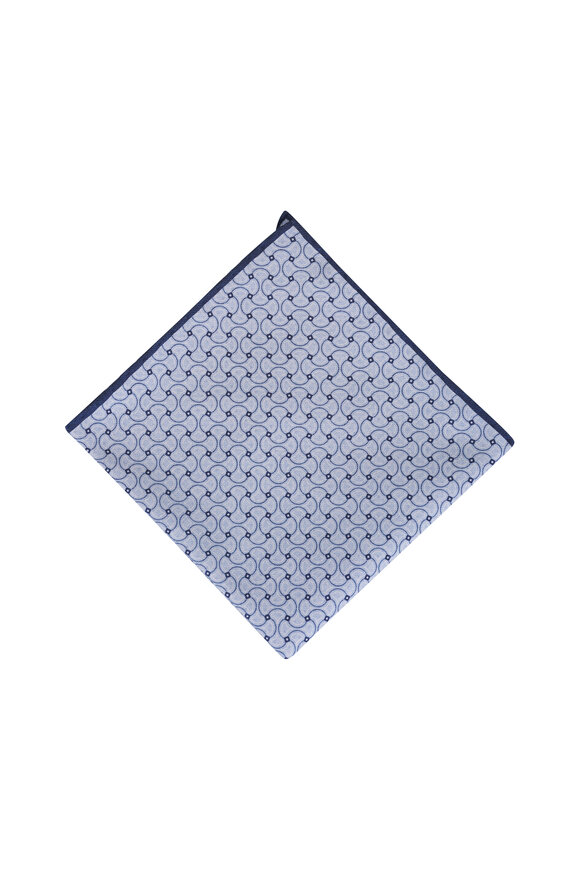 Paolo Albizzati Blue Geometric Reversible Pocket Square