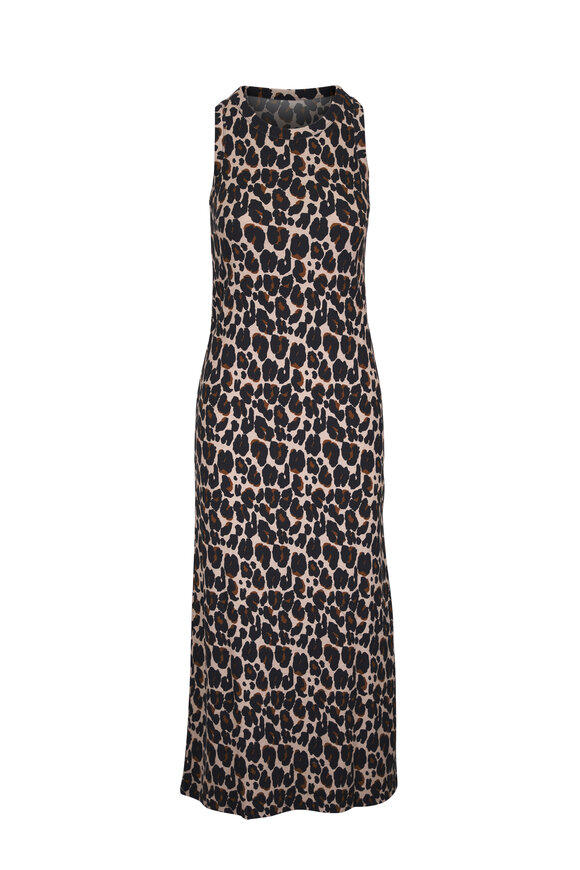 Majestic Multicolor Leopard Print Ribbed Midi Dress