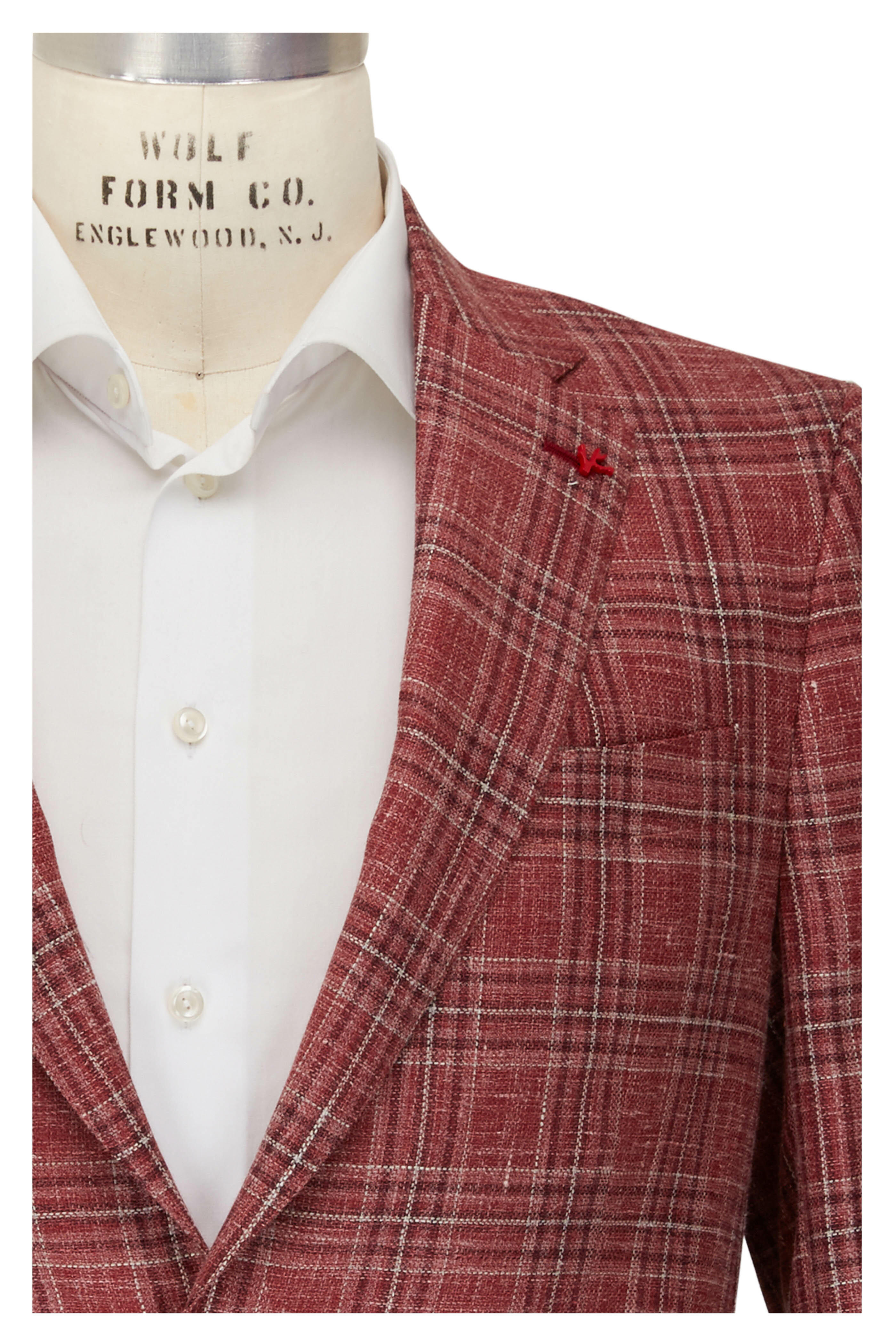 Isaia - Red Plaid Summer Hopsack Sportcoat