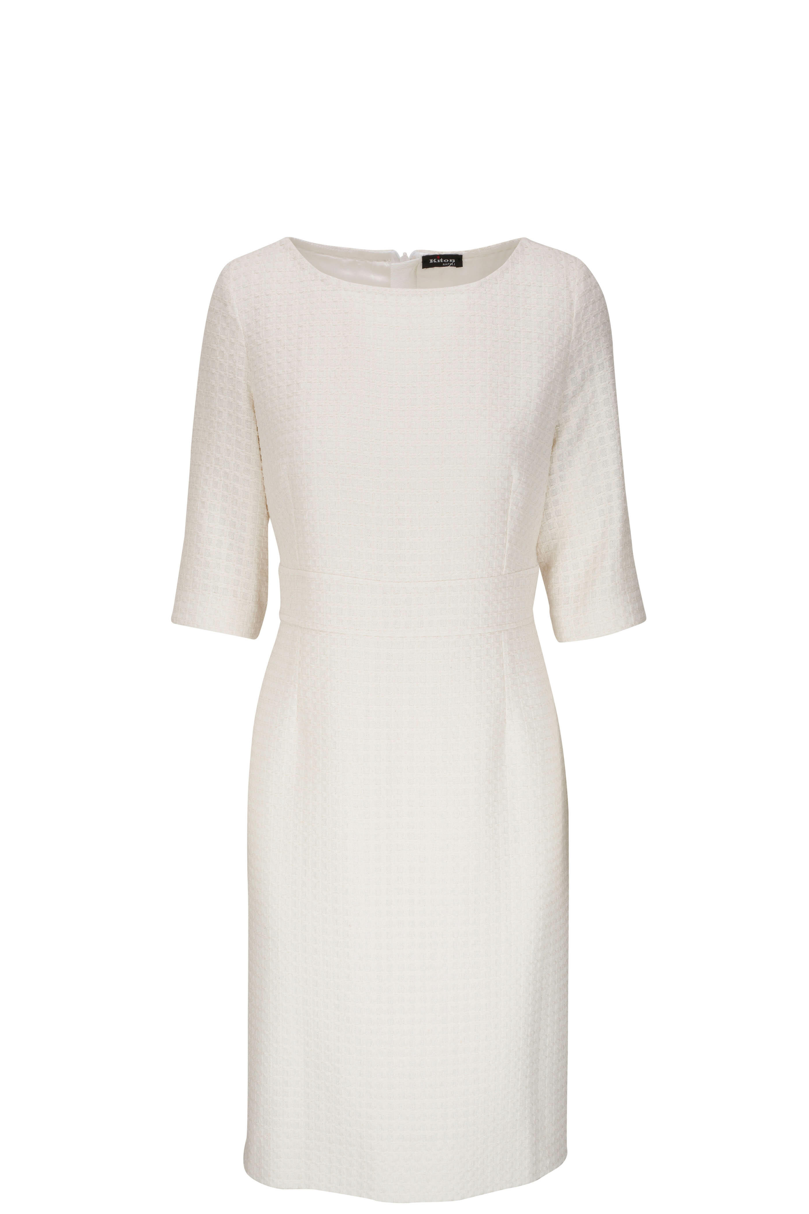 Kiton - White Jacquard Three-Quarter Sleeve Sheath Dress