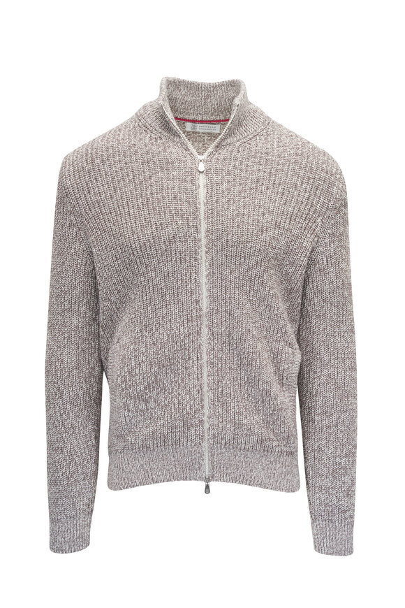 Brunello Cucinelli Beige Cotton Full Zip Cardigan