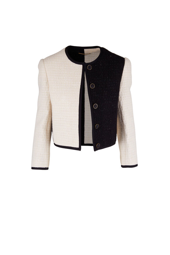 Saint Laurent - Black & White Two-Tone Tweed Short Jacket