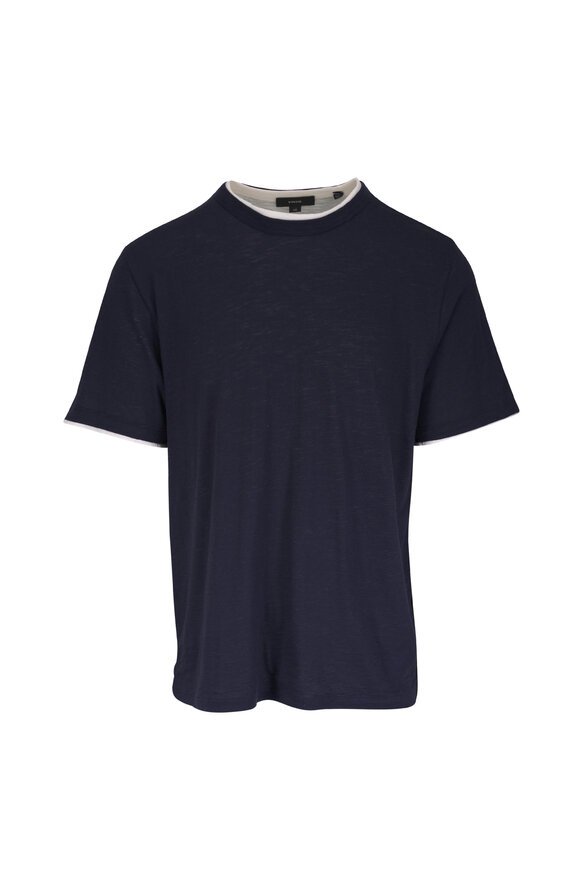 Vince Coastal Blue & White Double-Layer Cotton T-Shirt - view 1