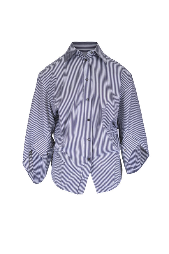 Michael Kors Collection Keegan Pewter & White Cinched Button Up Shirt - view 1