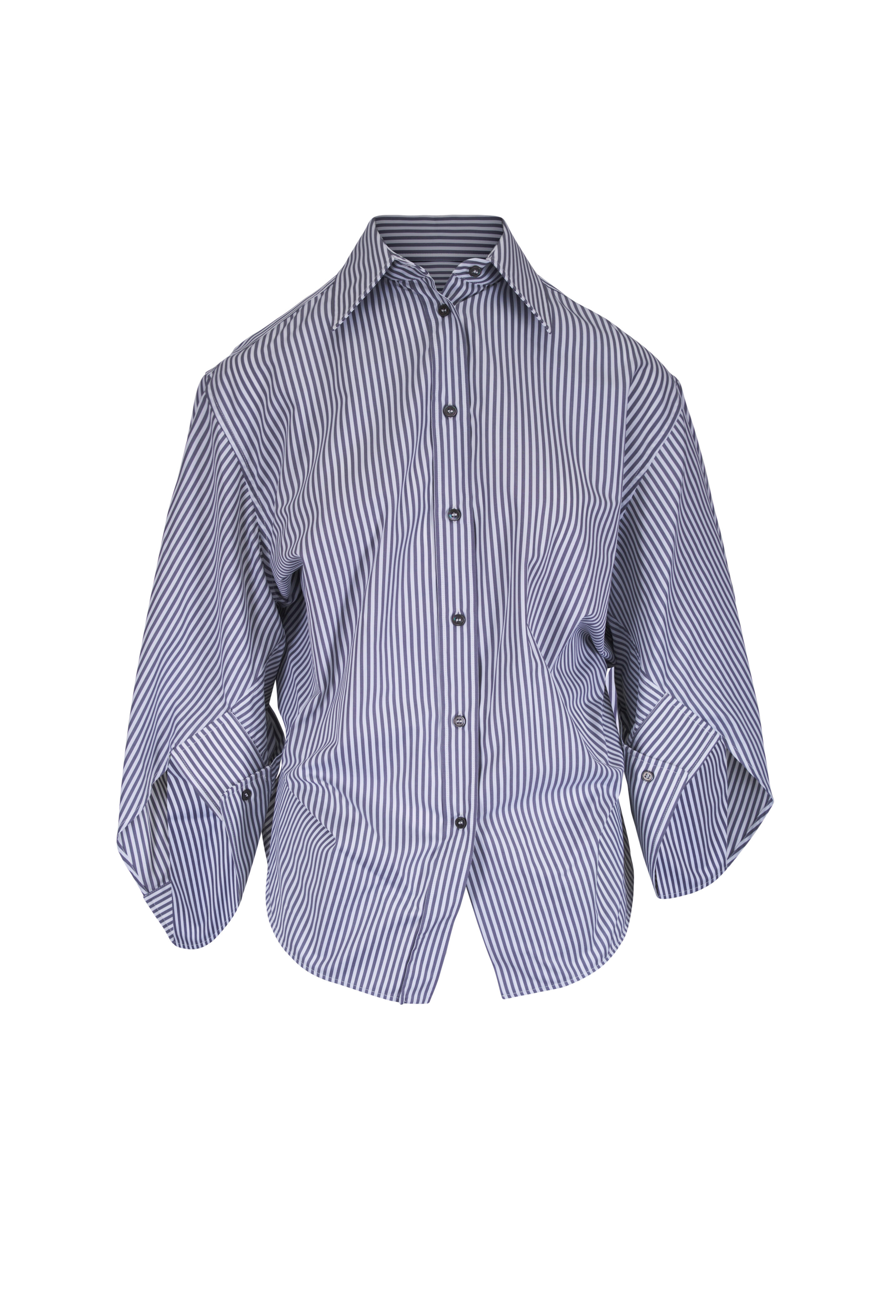 Michael Kors Collection - Keegan Pewter & White Cinched Button Up Shirt - view 1