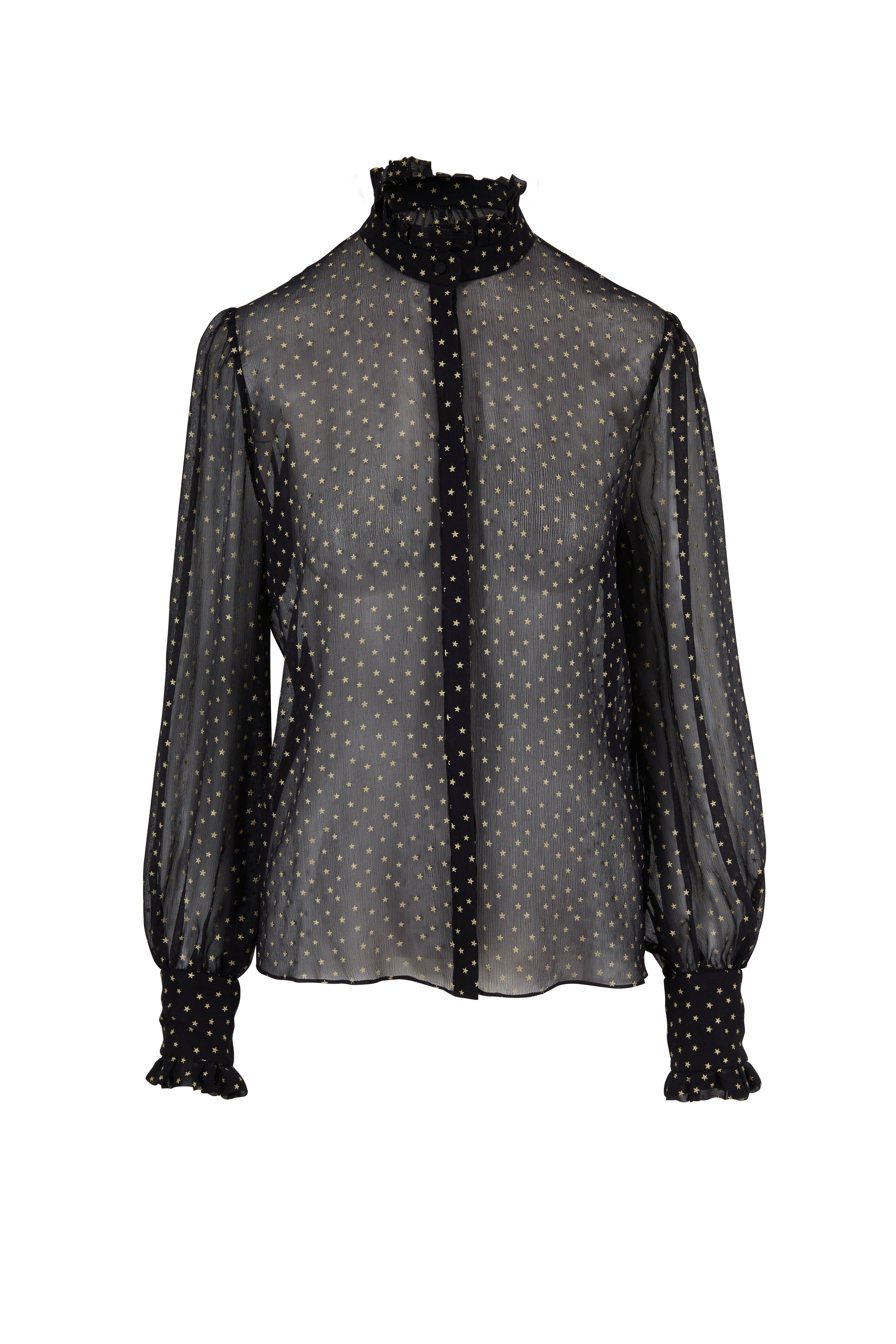 Saint Laurent Sheer Polka Dot Blouse in Black