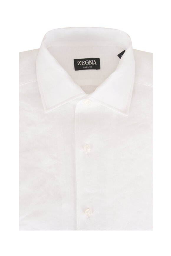 Zegna Oasi White Linen Sport Shirt - view 1