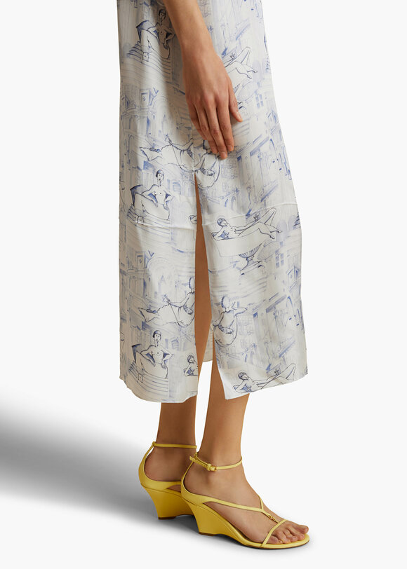 Khaite - Sicily Cream & Blue Satin Slip Dress 