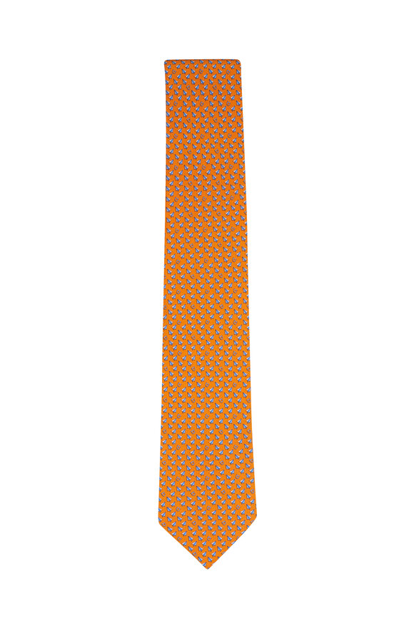 Ferragamo Orange Paper Airplane Print Silk Necktie