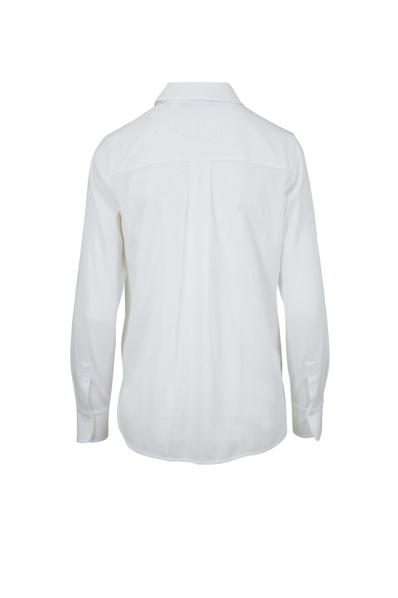 Vince - White Stretch Satin Slim Fit Blouse