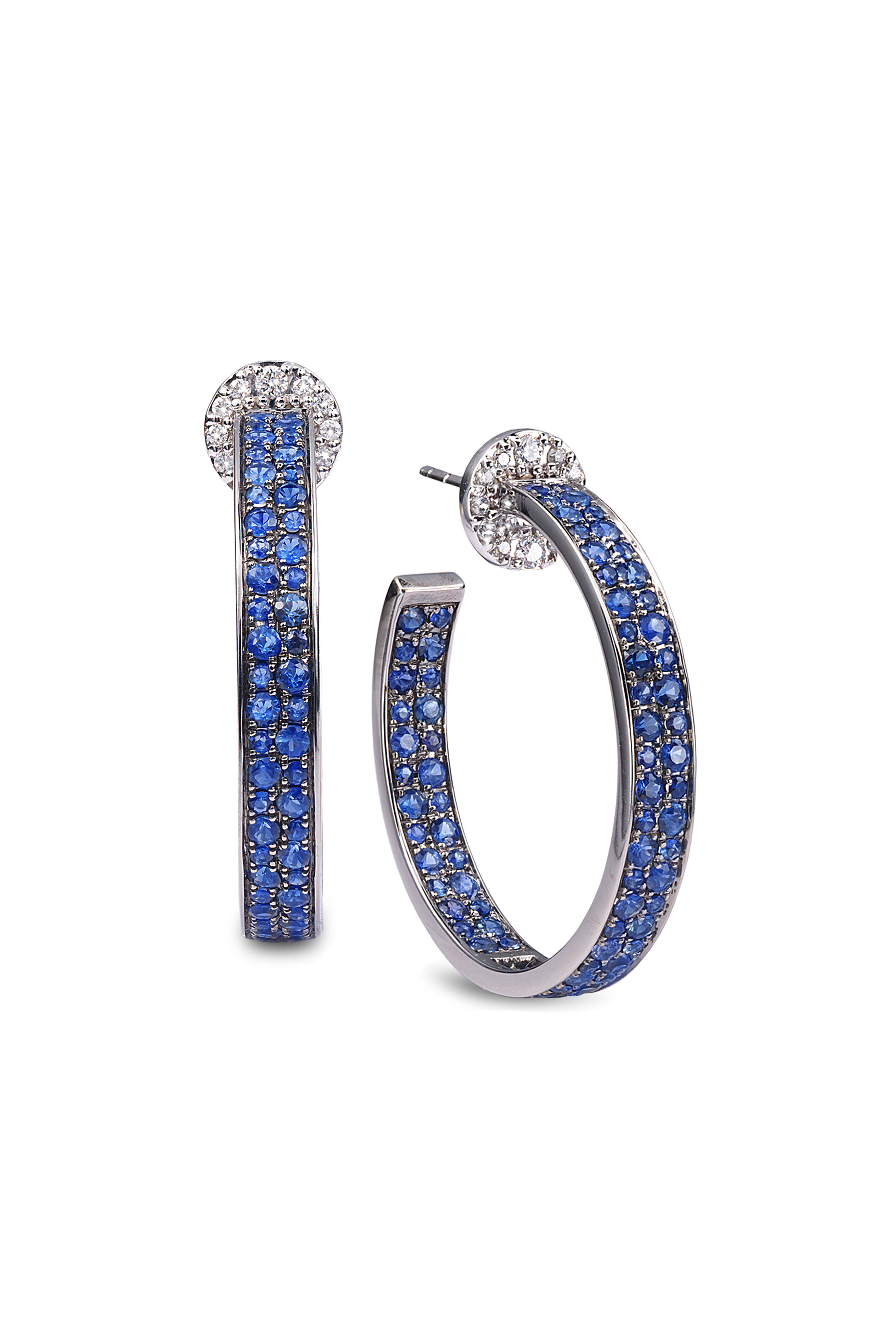 Nam Cho - 18k White Gold Blue Sapphire & Diamond Hoops