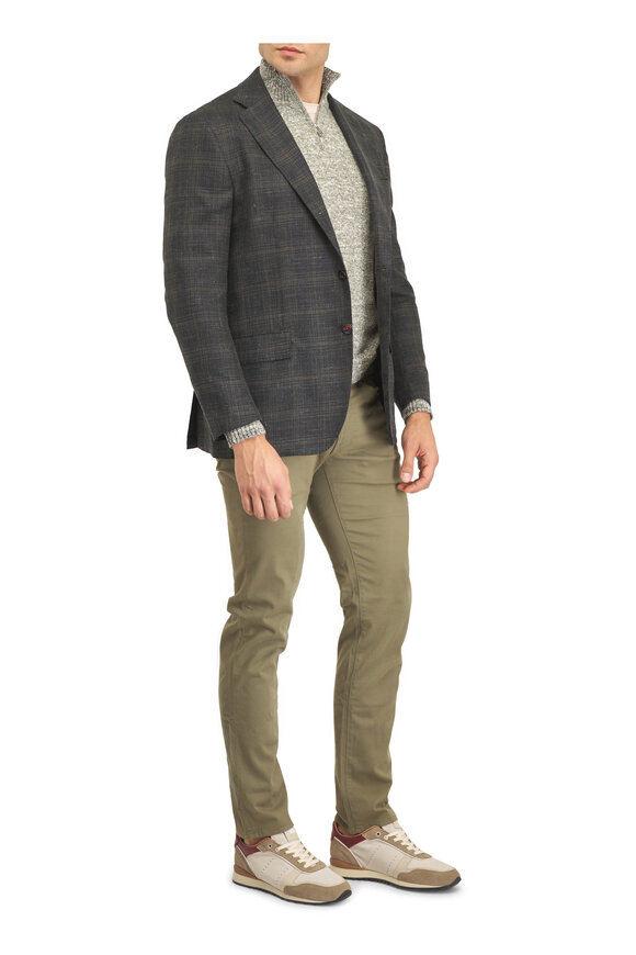Barmas Olive Green Stretch Cotton Five Pocket Pant - view 2