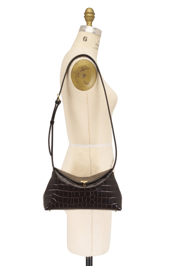 Totême T-Lock Dark Brown Embossed Leather Clutch - view 7
