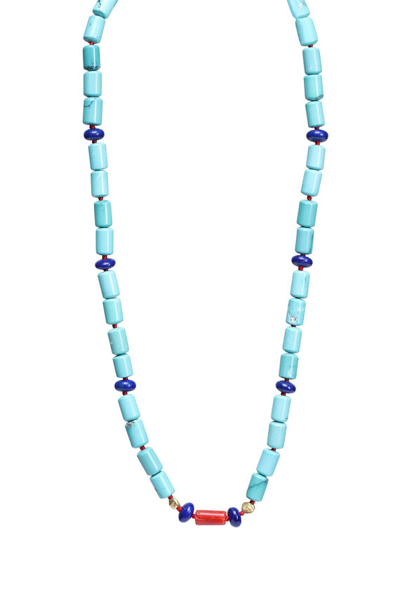 Darlene De Sedle Turquoise Tube & Lapis Coral Necklace
