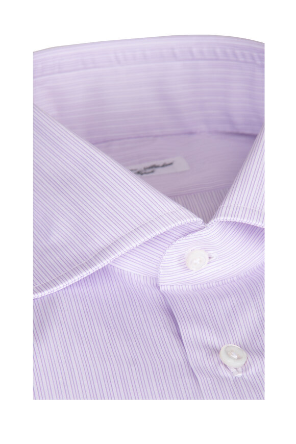 Cesare Attolini Purple Stripe Cotton Sport Shirt - view 2
