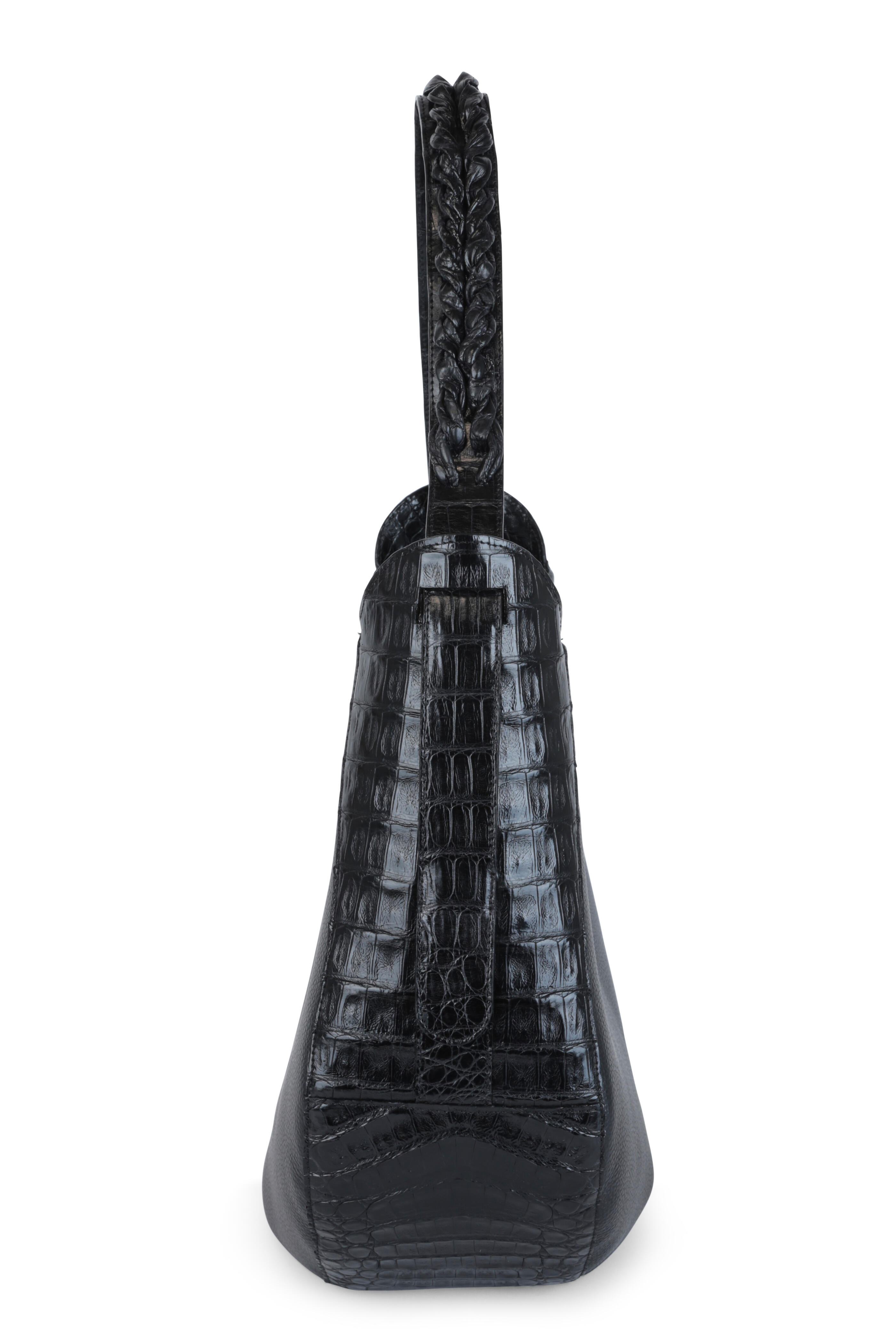 Nancy Gonzalez - Black Leather & Crocodile Trim Hobo Bag