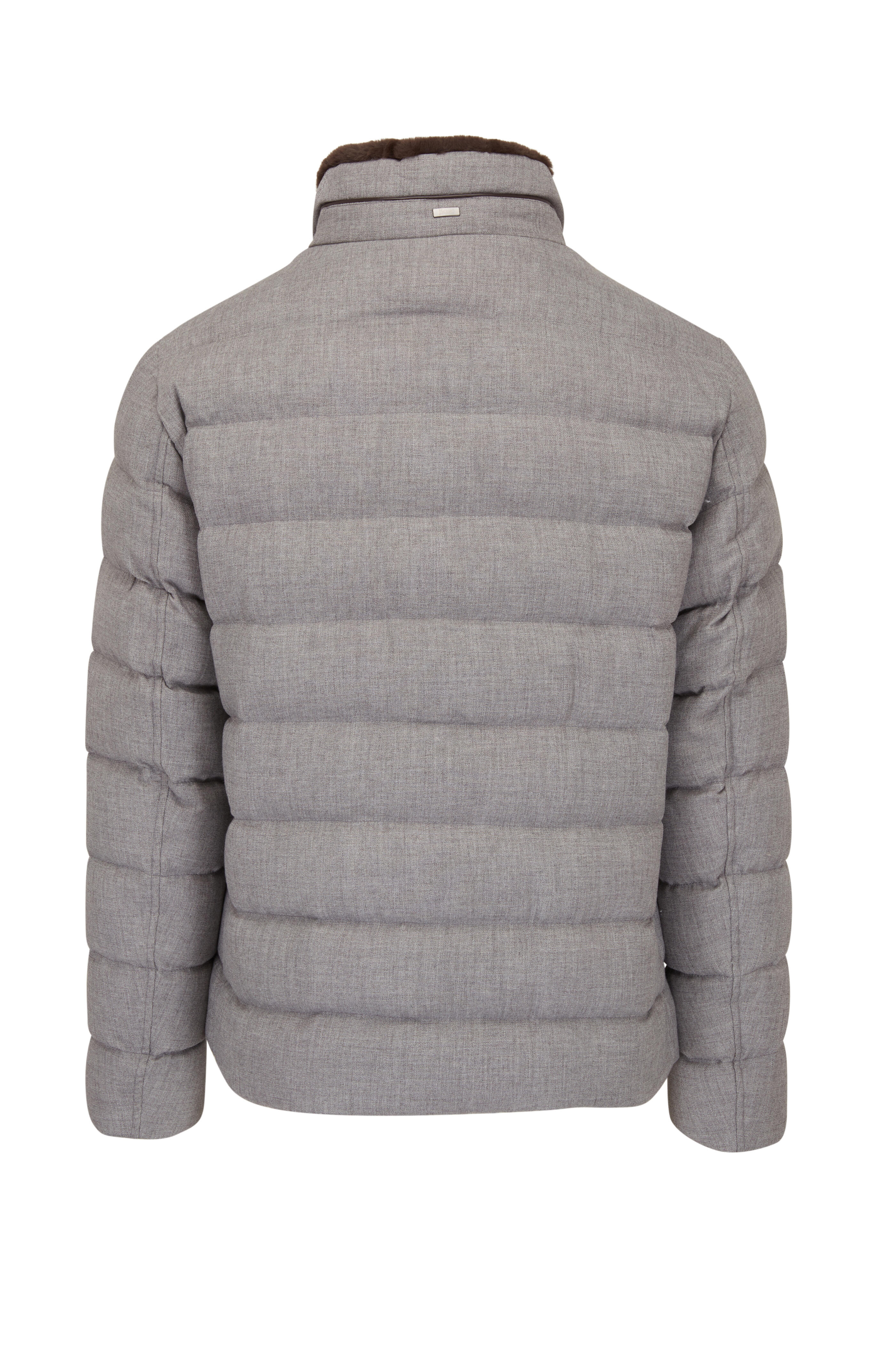 Herno - Gray Faux Fur Collar Down Bomber