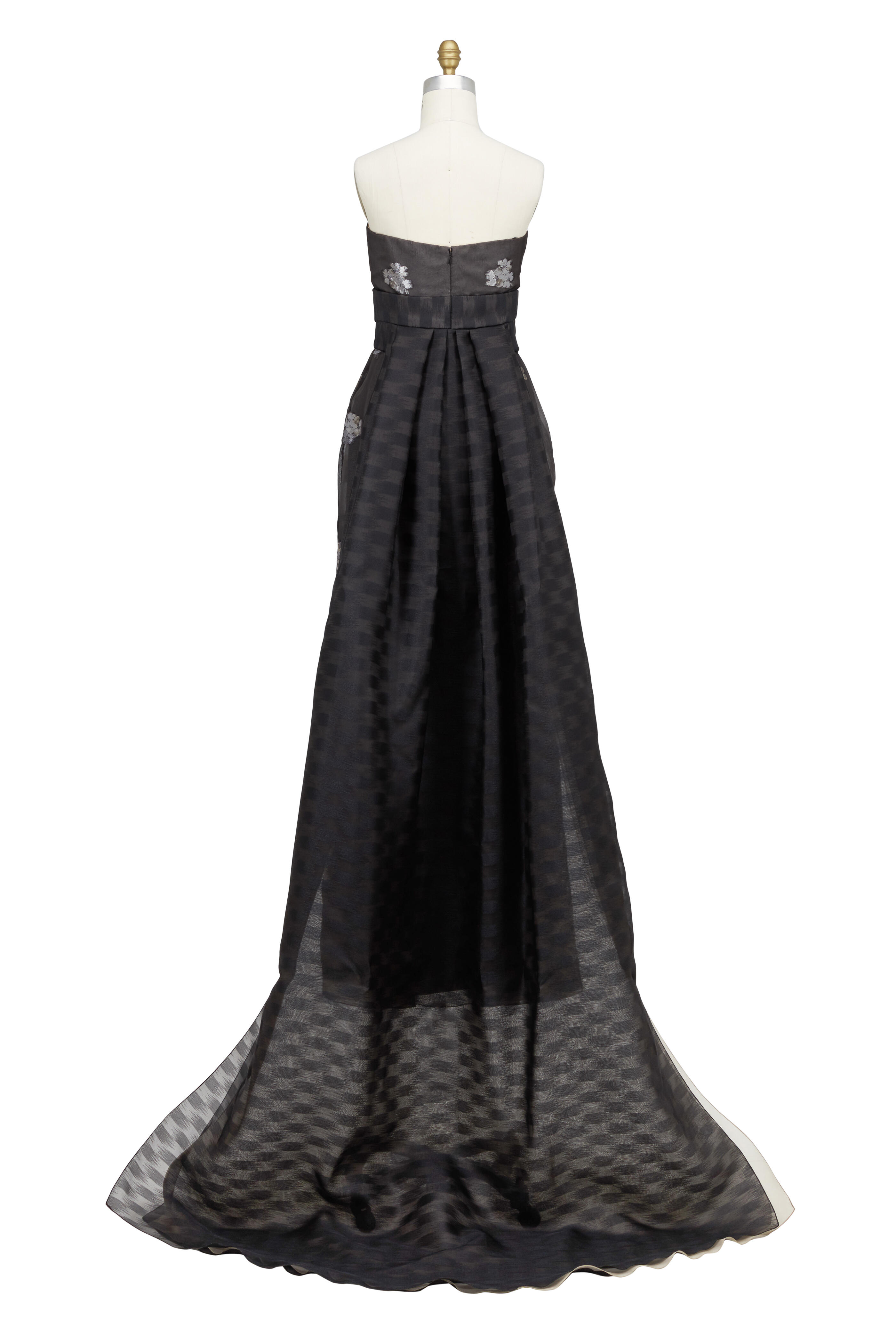 Pamella Roland - Black Silk Organza Strapless Floral Gown Pamella Roland - Black Silk Organza Strapless Floral Gown