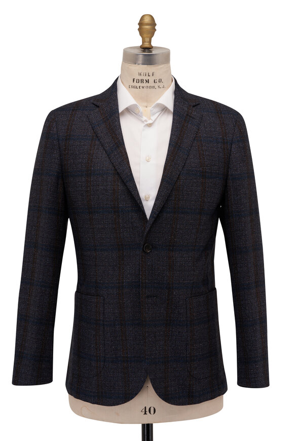 Maurizio Baldassari - Navy Windowpane Plaid Wool Sportcoat 