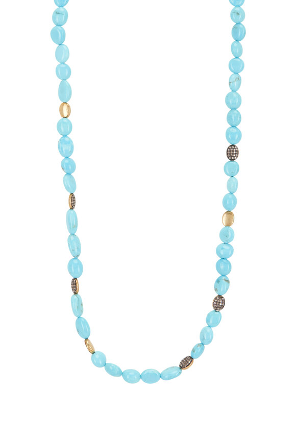 Tina Negri - Kingman Turquoise & Diamond Oval Bead Necklace