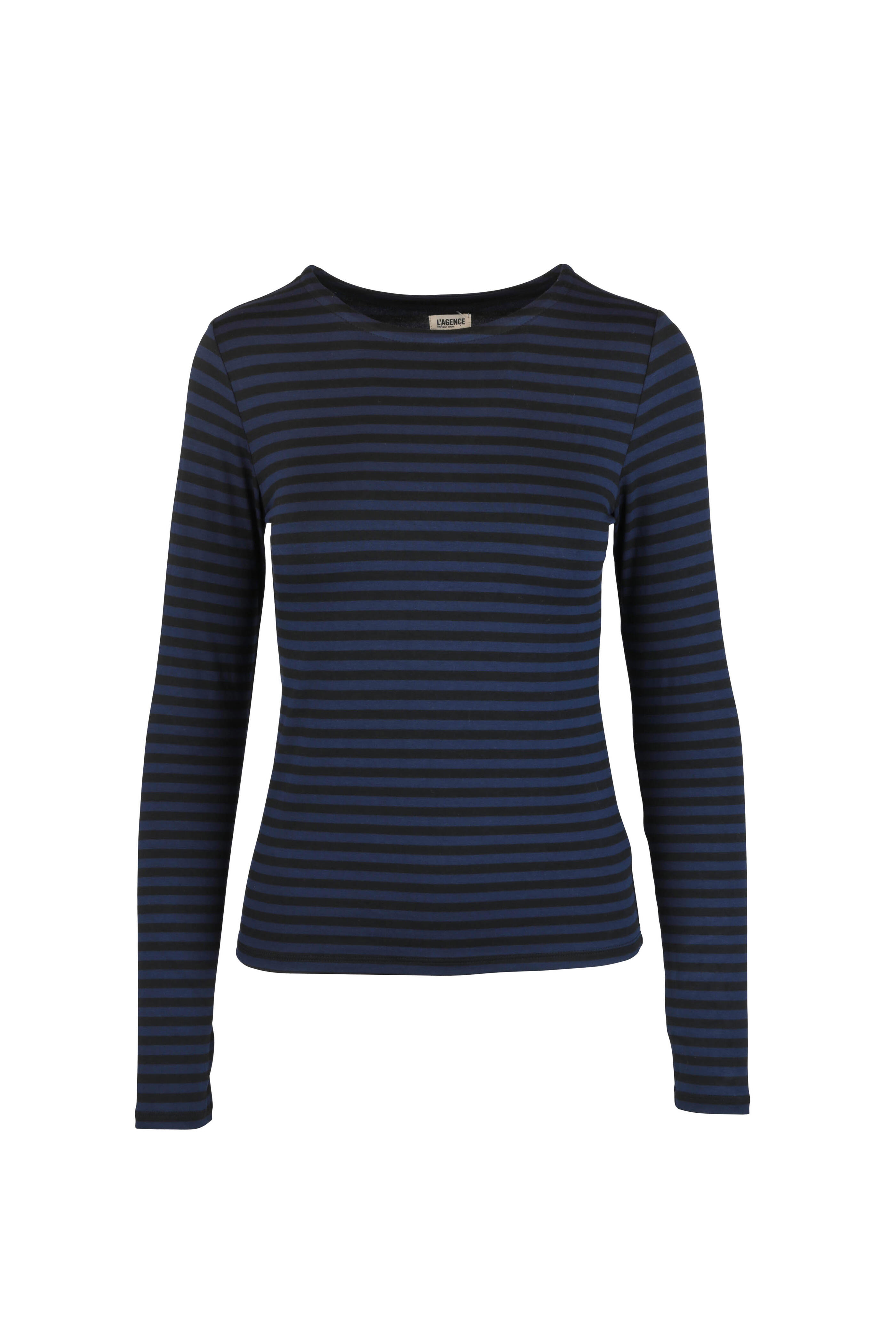 L'Agence - Tess Navy Blue Striped Long Sleeve T-Shirt