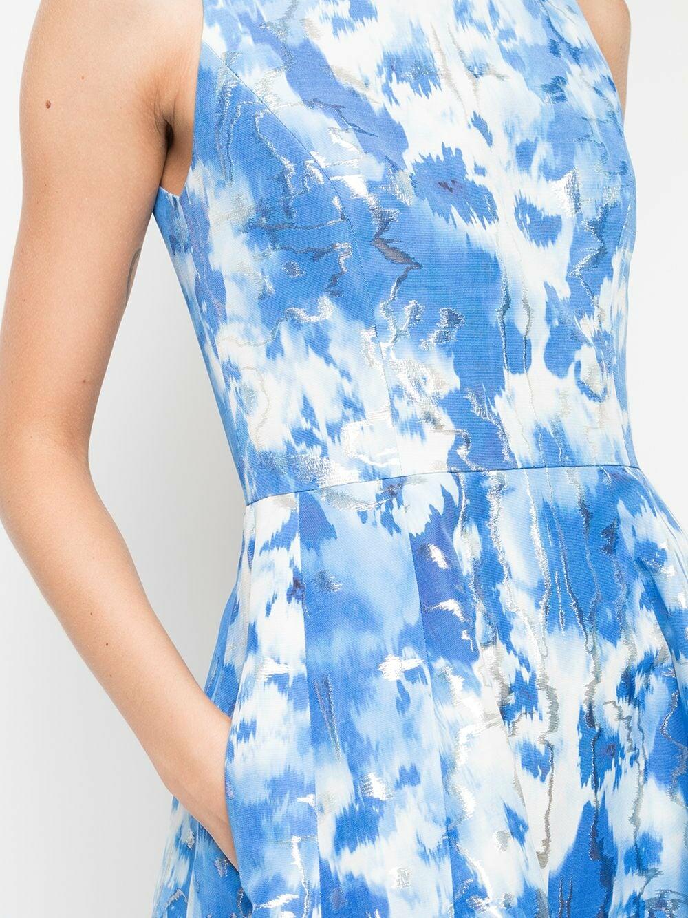 Carolina Herrera - Frida Blue & Ivory Metallic Sleeveless Dress