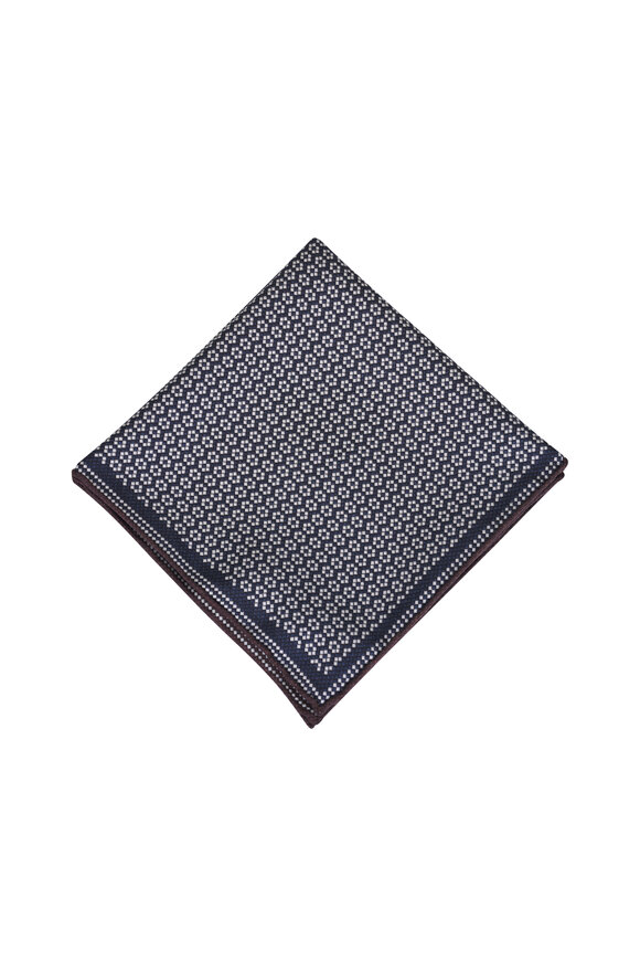 Brunello Cucinelli Brown & Navy Micro Flower Print Silk Pocket Square - view 2