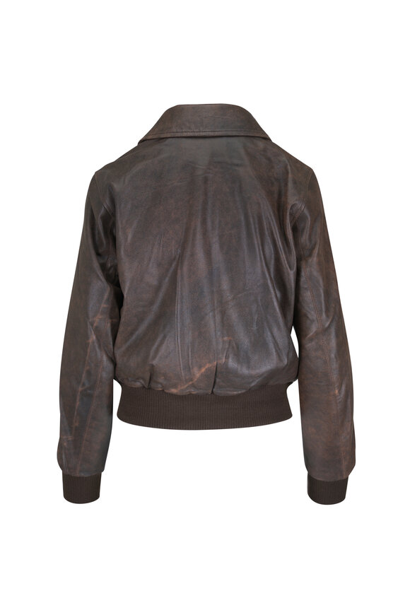 R13 Boyfriend Brown Leather Bomber Jacket - view 3