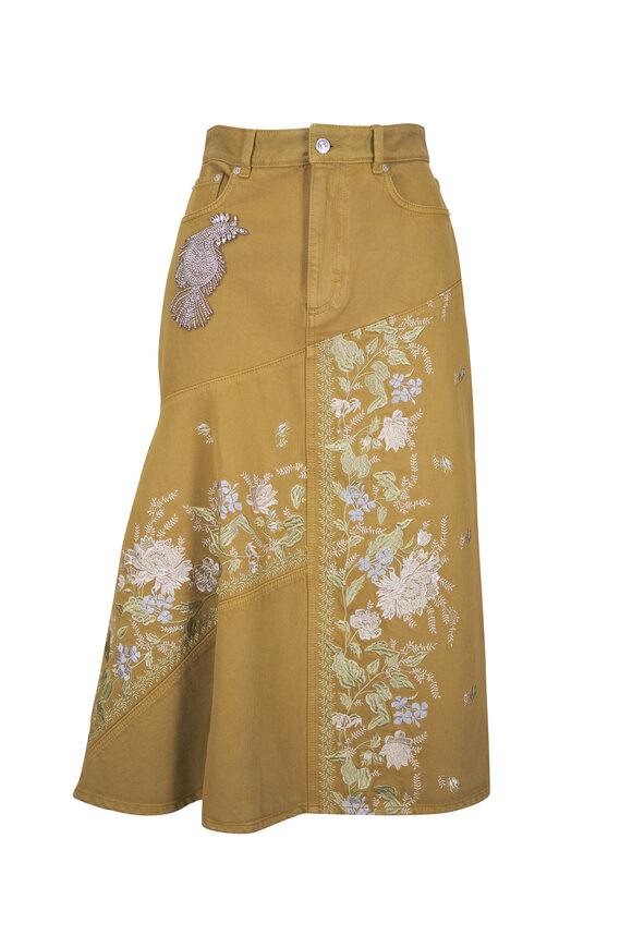 Erdem Embroidered Cumin Denim Midi Skirt - view 1