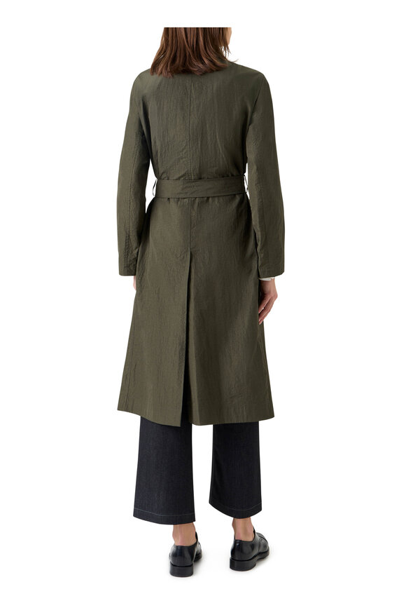 Akris Punto Olive Crinkled Taffeta Double-Breasted Trench Coat - view 3