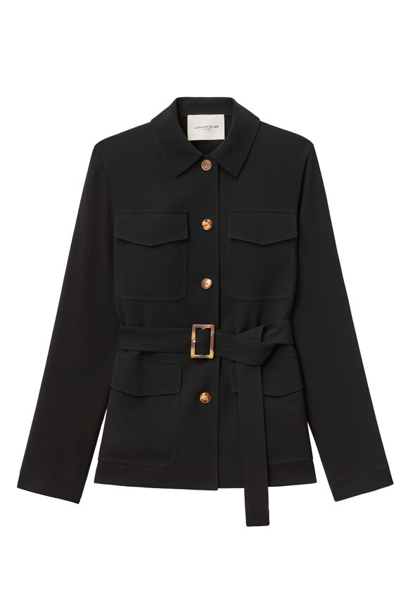 Lafayette 148 New York Black Finesse Crepe Belted Shirt Jacket - view 6