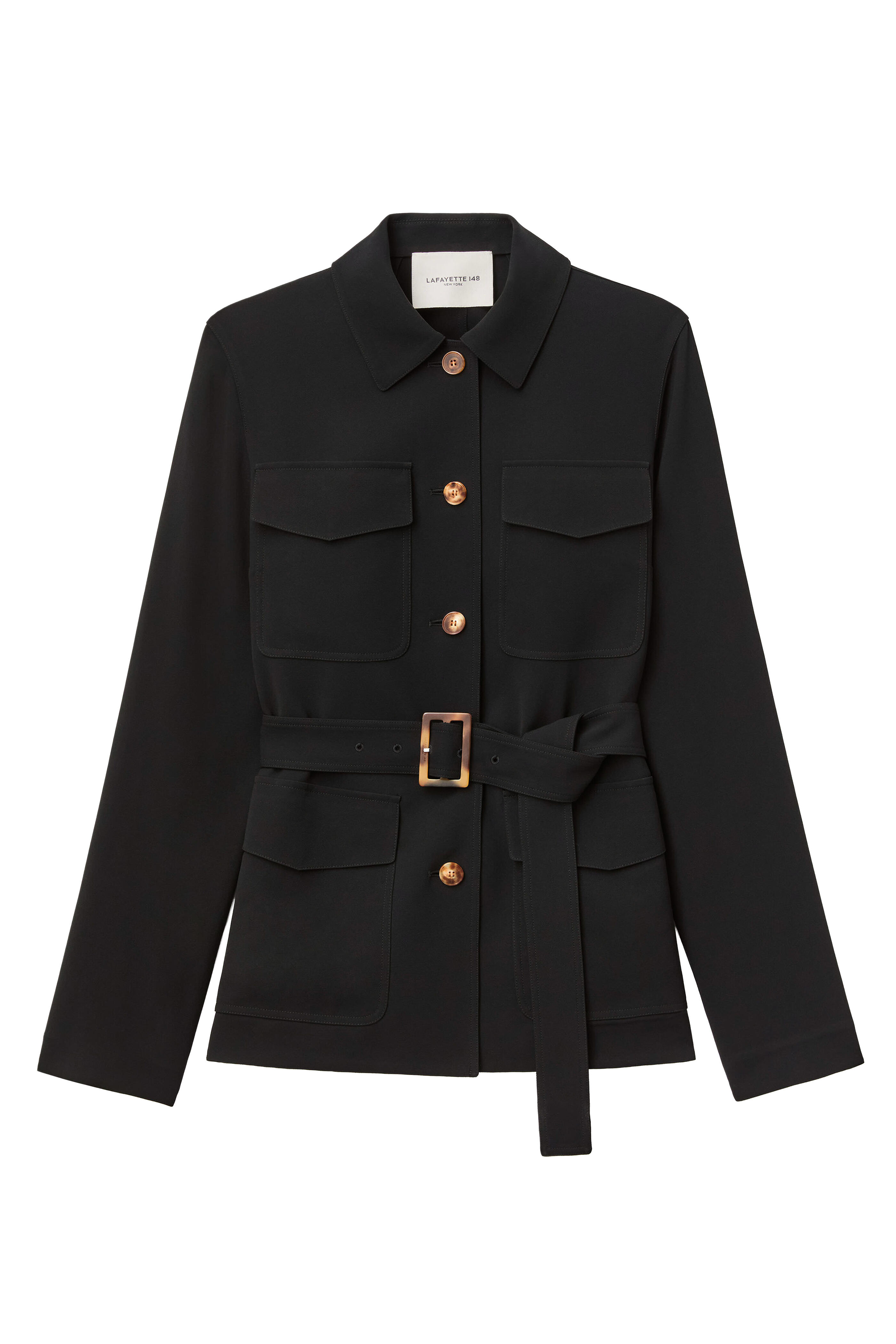 Lafayette 148 New York - Black Finesse Crepe Belted Shirt Jacket - view 6