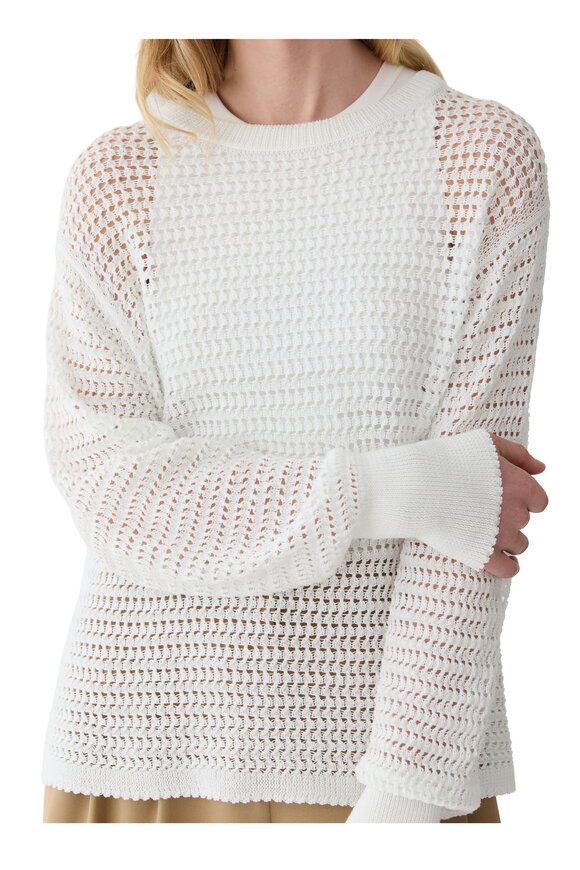 Lafayette 148 New York White Cotton Rope Fine Open Knit Sweater - view 4