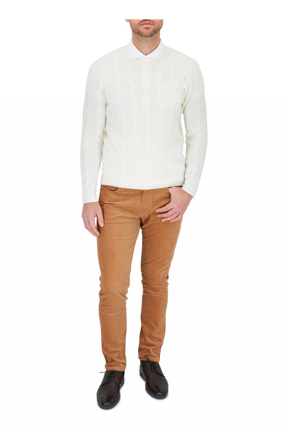 Ralph Lauren Purple Label - Classic Cream Cable Knit Crewneck Sweater