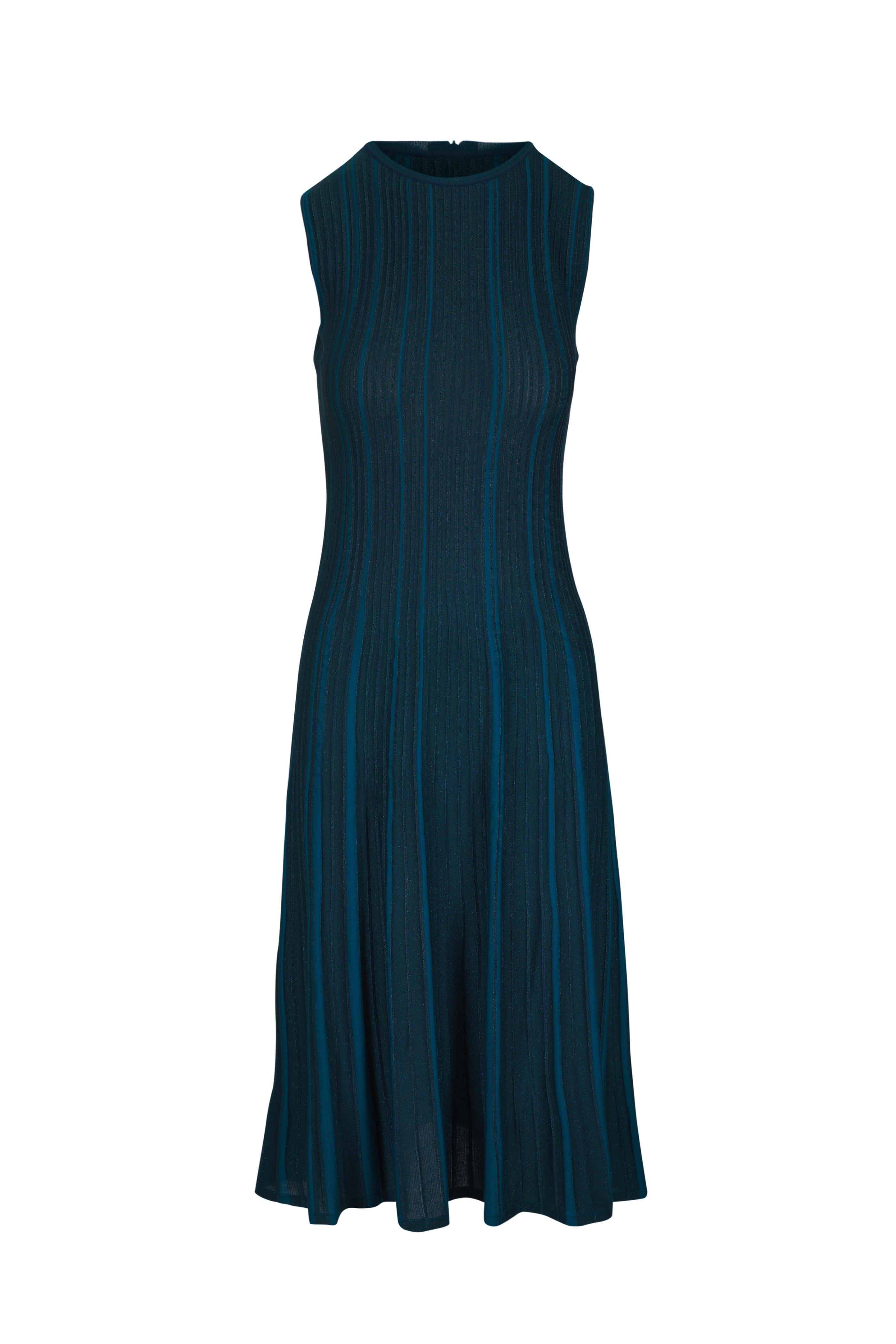 Akris - Sleeveless Knit Green Silk Sequin Ribbed Dress