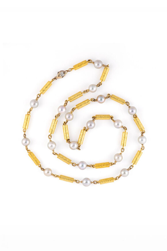 Sylva & Cie Akoya Pearl & Gold Bullet Necklace