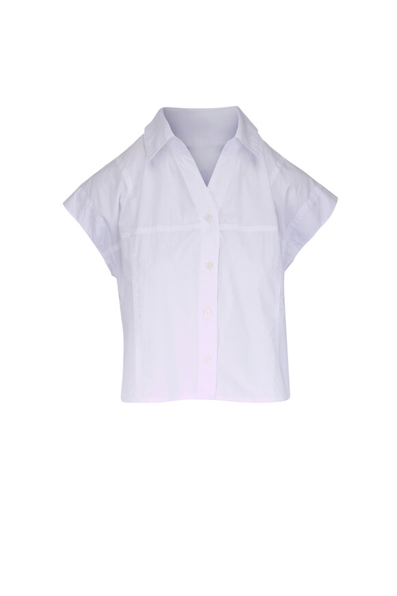 Veronica Beard Nestor White Cotton Poplin Button Up Shirt