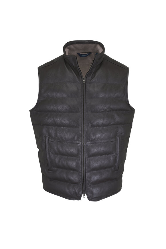 Peter Millar Crown Crafted Espresso Brown Leather Vest - view 1