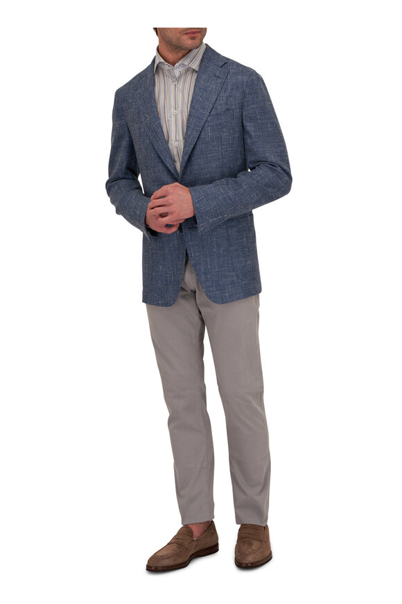 Maurizio Baldassari - Blue Wool, Silk & Linen Stretch Jersey Sportcoat 