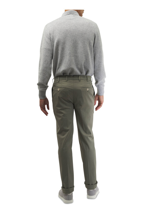 Brunello Cucinelli - Sage Cotton Stretch Flat Front Pant