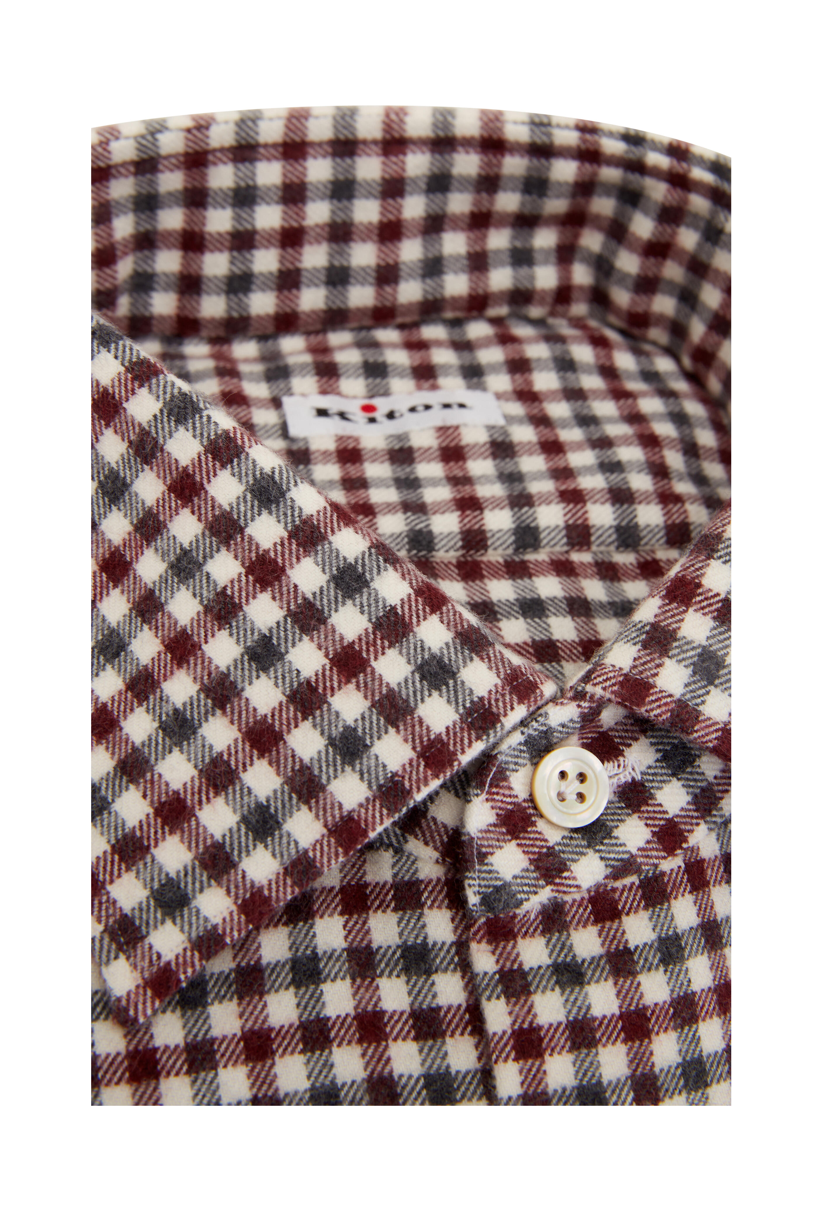Kiton - Burgundy Gingham Flannel Dress Shirt