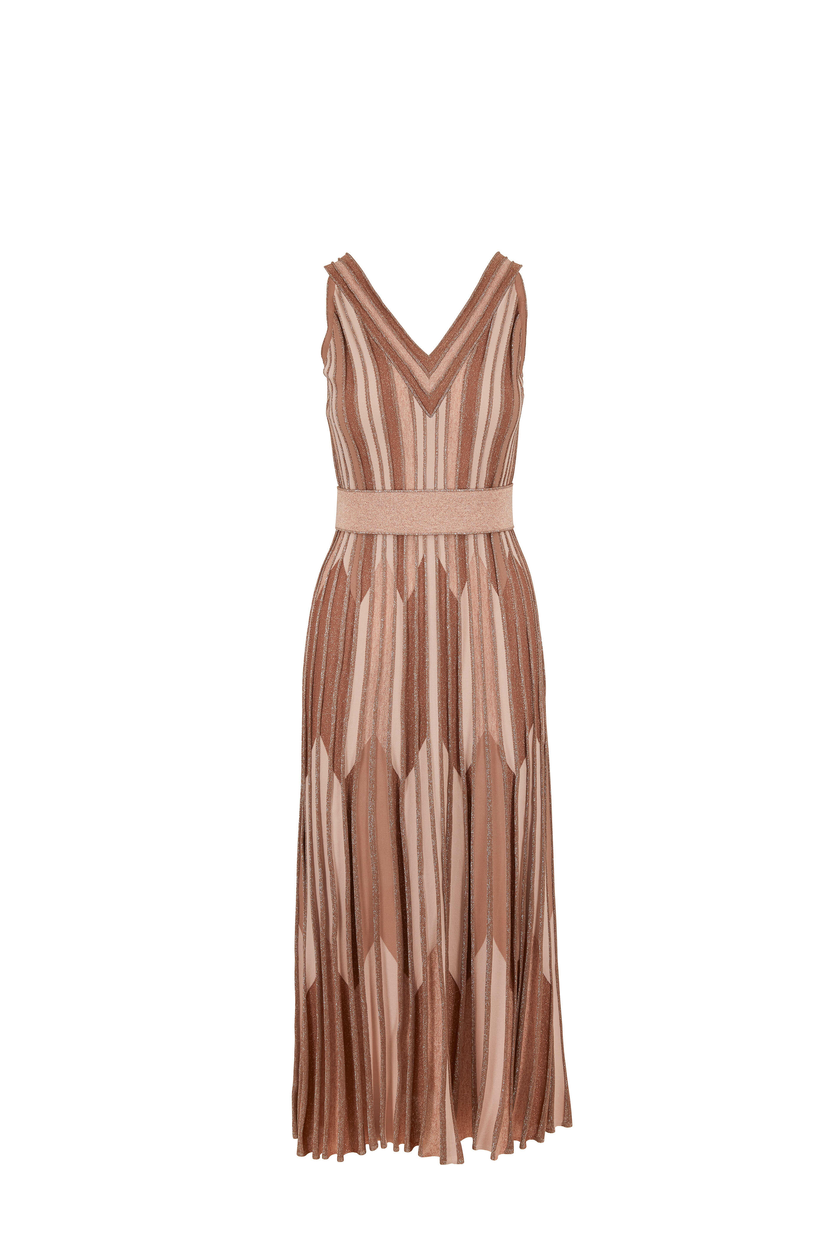 D.Exterior - Taupe Metallic Chevron Jacquard Maxi Dress