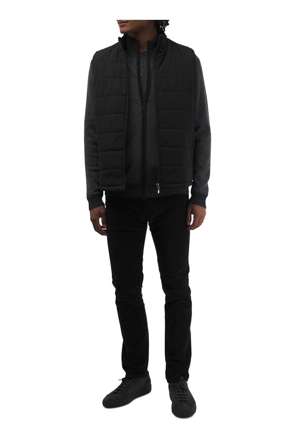 Kinross - Black Piqué Cashmere Full Zip Cardigan