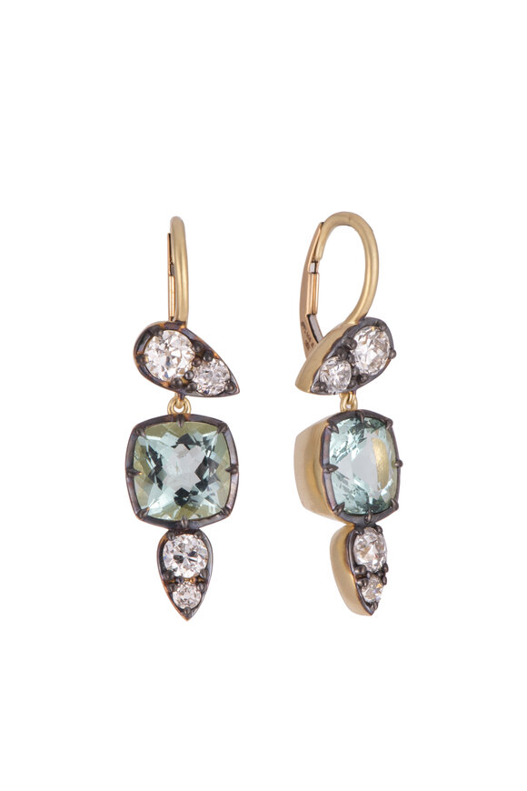 Sylva & Cie 18k Yellow Gold Aquamarine & Diamond Drop Earring