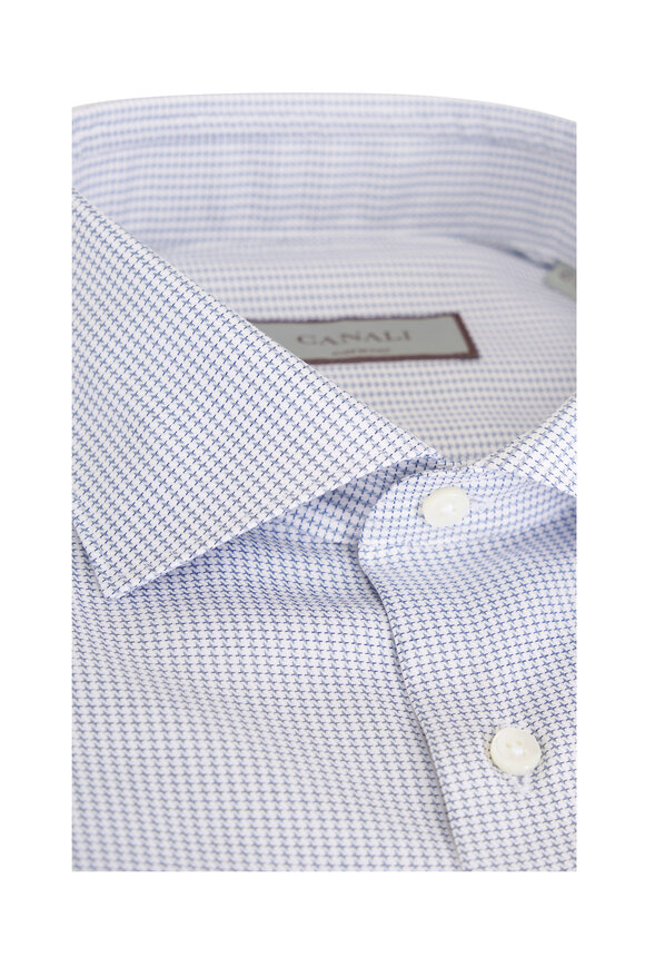 Canali Dark Blue Herringbone Cotton Dress Shirt - view 2