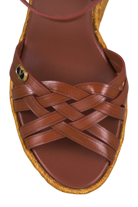Valentino Garavani Bribri Brown Leather & Raffia Espadrille, 120mm - view 5