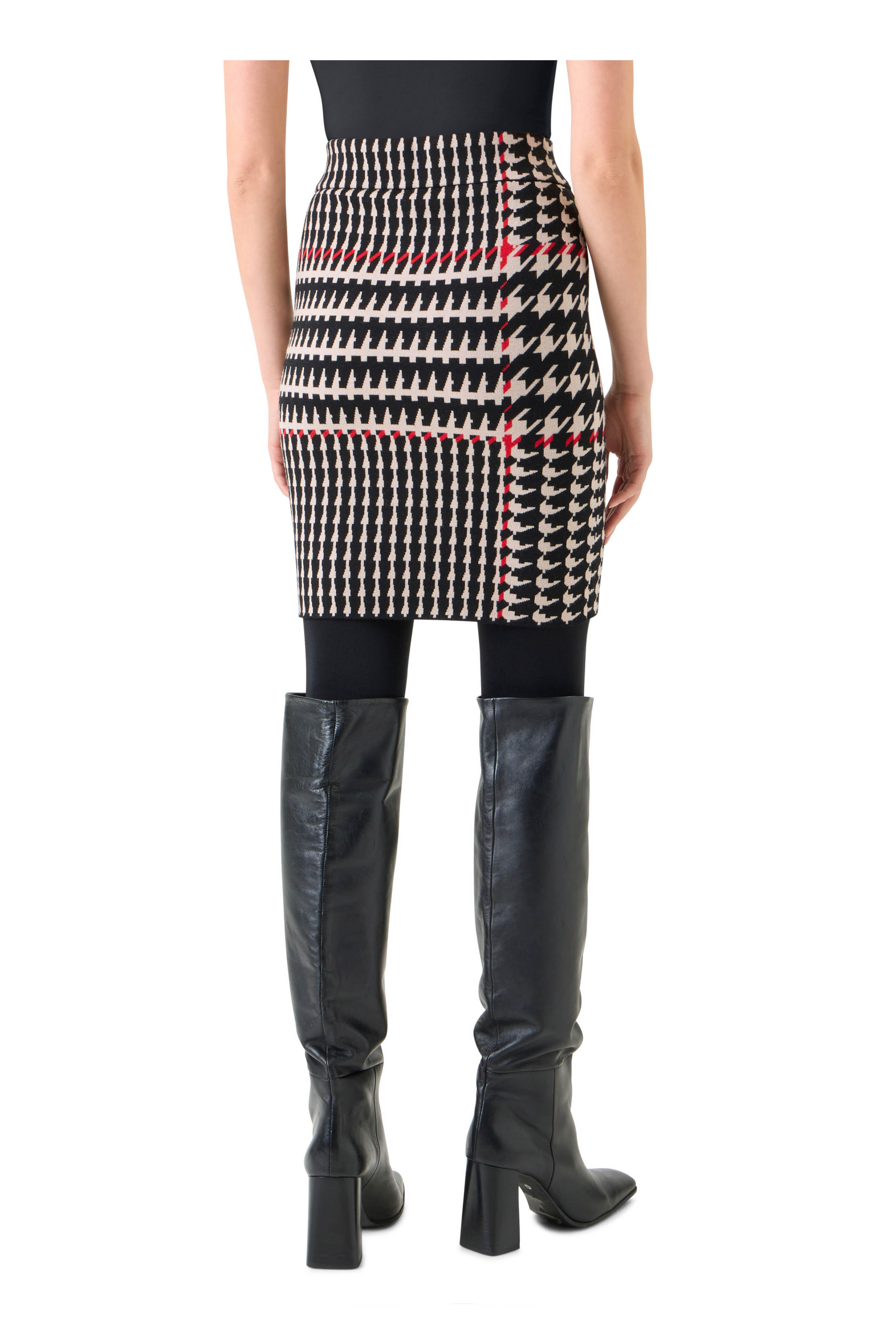 Akris Punto - Black, Cream & Vermilion Jacquard Knit Skirt