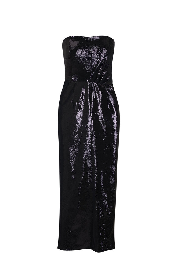 Kiton Black Sequin Strapless Dress